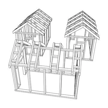 Building object or framing house. Greenhouse construction frame. Illustrazione stock