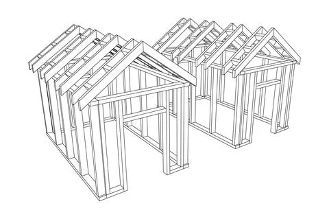 Building object or framing house. Greenhouse construction frame. Ilustración de archivo