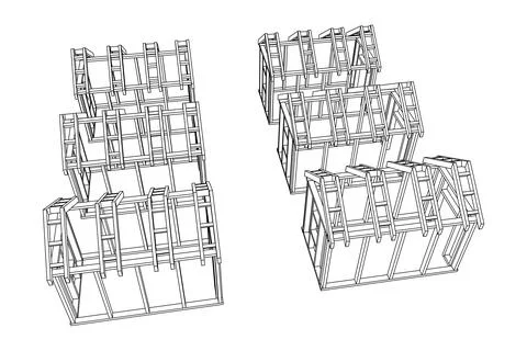 Building object or framing house. Greenhouse construction frame. Ilustración de archivo