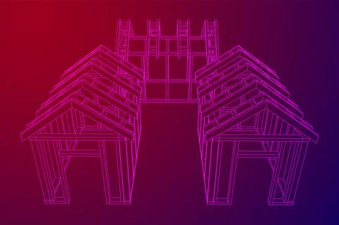 Building object or framing house. Greenhouse construction frame. Ilustración de archivo