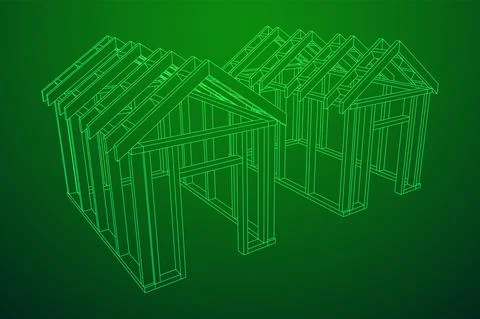 Building object or framing house. Greenhouse construction frame. 스톡 일러스트