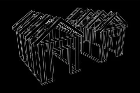 Building object or framing house. Greenhouse construction frame. Ilustración de archivo