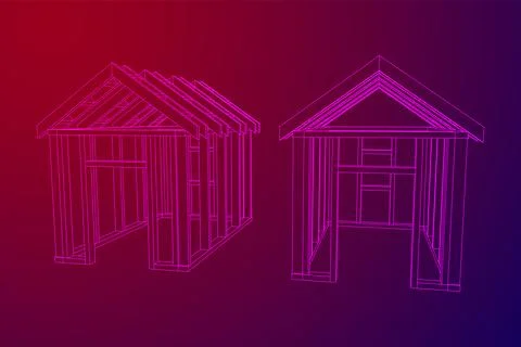 Building object or framing house. Greenhouse construction frame. 스톡 일러스트