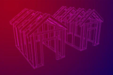 Building object or framing house. Greenhouse construction frame. 스톡 일러스트