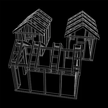 Building object or framing house. Greenhouse construction frame. Illustrazione stock