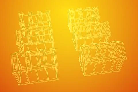 Building object or framing house. Greenhouse construction frame. Illustrazione stock