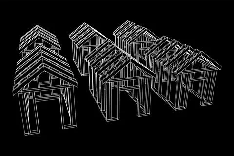 Building object or framing house. Greenhouse construction frame. Ilustración de archivo