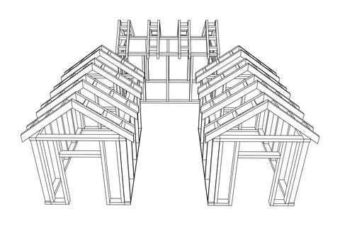 Building object or framing house. Greenhouse construction frame. Ilustración de archivo