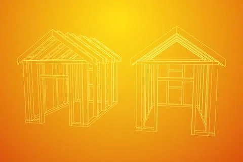 Building object or framing house. Greenhouse construction frame. Ilustración de archivo