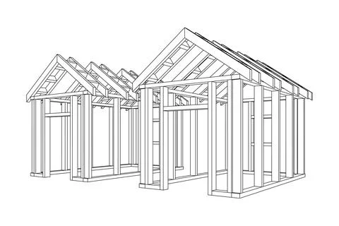 Building object or framing house. Greenhouse construction frame. 스톡 일러스트