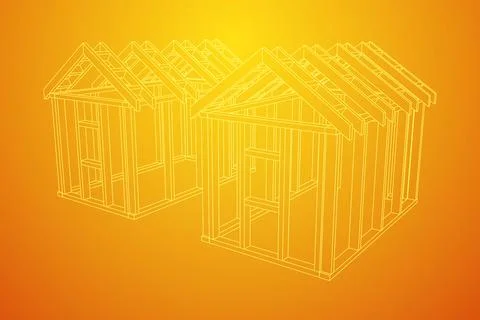 Building object or framing house. Greenhouse construction frame. Illustrazione stock