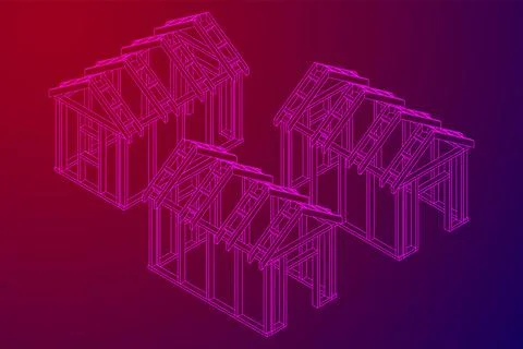 Building object or framing house. Greenhouse construction frame. Ilustración de archivo