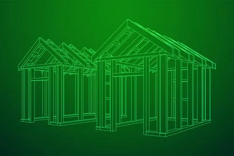 Building object or framing house. Greenhouse construction frame. Illustrazione stock
