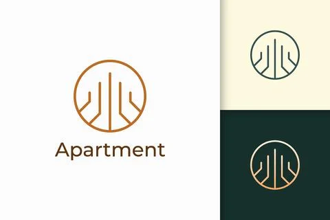 Building or apartment logo in simple line shape for real estate and mortgage Stock Illustration
