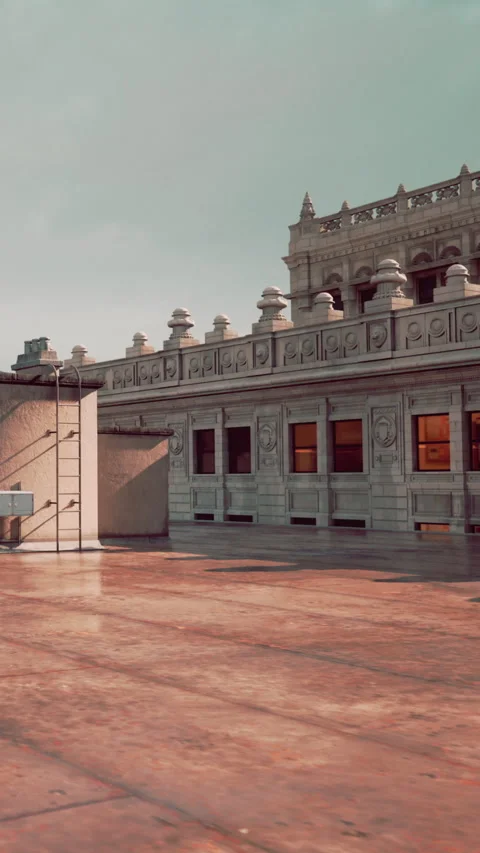Building with ornate architecture and rooftop view in urban area Stock Footage 340637573