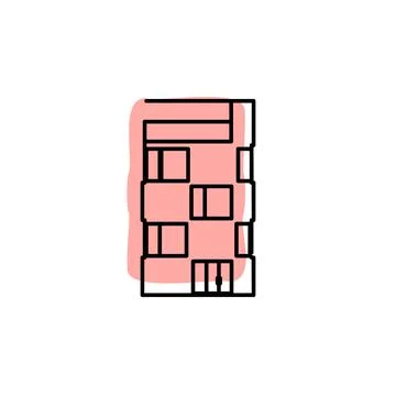 Building outline with color shadow vector icon in building set Stock Illustration