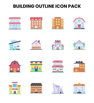 Building Outline Flat Vector Icons Pack Ilustración de archivo