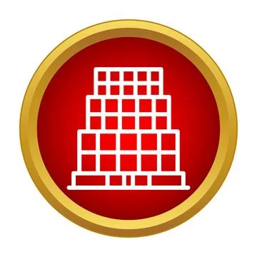 Building outline icon inside a red circle with a golden border 스톡 일러스트