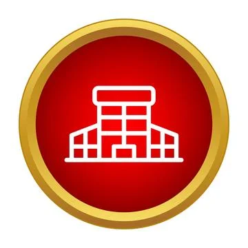Building outline icon red circle gold frame Stock Illustration