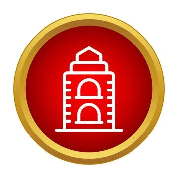 Building outline icon red circle gold border 스톡 일러스트