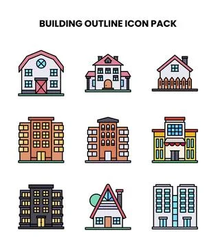 Building Outline Lineal Color Vector Icons Pack Ilustración de archivo