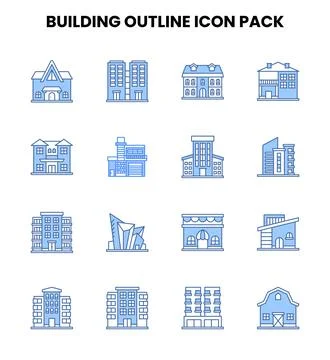 Building Outline Two Colour Bundle Icons Pack Ilustración de archivo