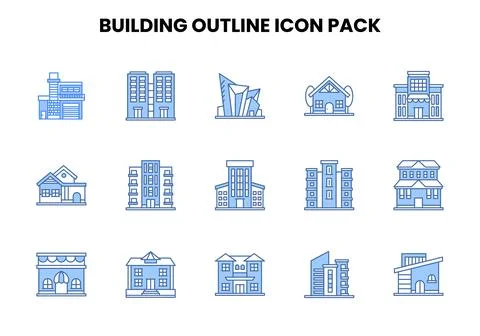 Building Outline Two Colour Bundle Icons Pack Ilustración de archivo