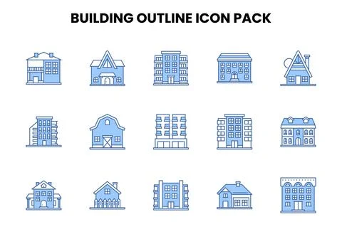 Building Outline Two Colour Design Icons Pack Ilustración de archivo