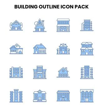 Building Outline Two Colour Design Icons Pack 스톡 일러스트