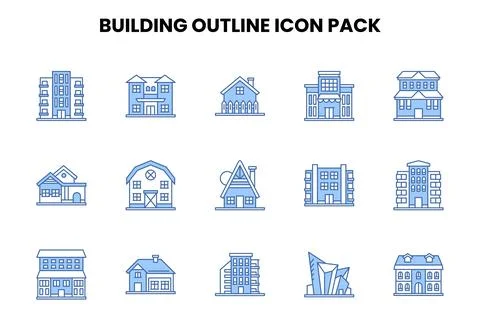 Building Outline Two Colour Scalable Icons Pack Ilustración de archivo