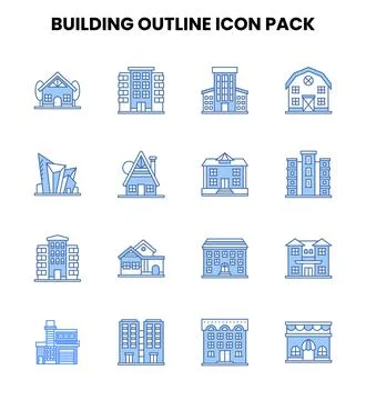 Building Outline Two Colour UI Icons Pack Ilustración de archivo