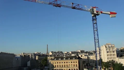 Building Paris With Large Crane With Eiffel Tower Stock Footage 72110503