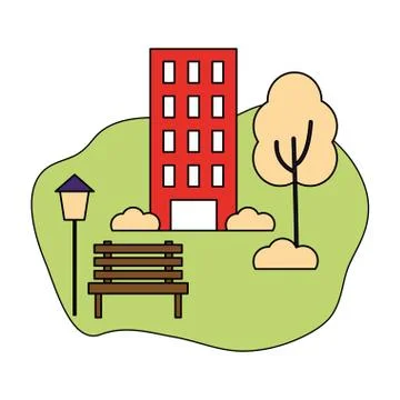 Building park trees clouds Ilustração Stock