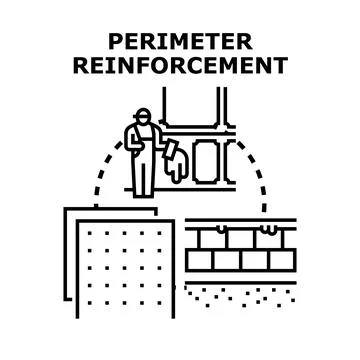 Building perimeter reinforcement process with worker applying plaster Stock Illustration