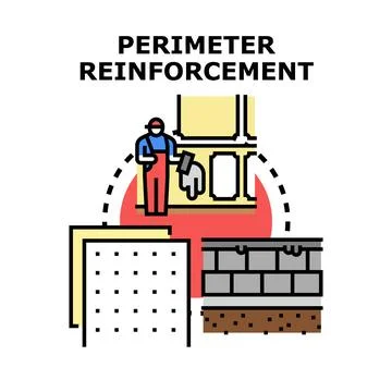 Building perimeter reinforcement process with worker applying plaster Stock Illustration