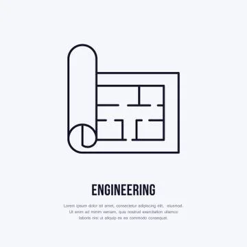 Building plan. Architectural paper, engineering vector flat line icon. Technical Ilustración de archivo
