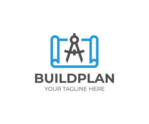 Building plan with divider logo design. Architectural project vector design Ilustración de archivo