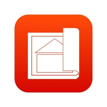 Building plan icon digital red Ilustración de archivo