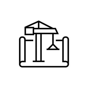 Building plan icon. Engineering plan with building crane Ilustración de archivo