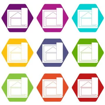Building plan icon set color hexahedron Ilustración de archivo