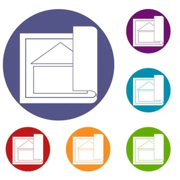 Building plan icons set Ilustración de archivo