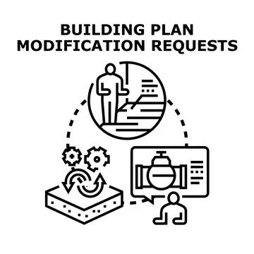 Building plan modification requests process illustration Ilustración de archivo