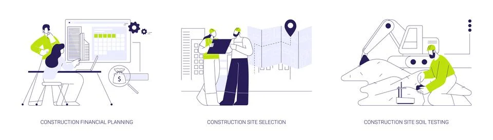 Building planning abstract concept vector illustrations. Ilustración de archivo
