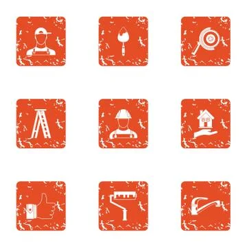 Building plot icons set, grunge style Ilustración de archivo