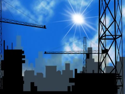 Building plot showing metropolis downtown and constructing Иллюстрация