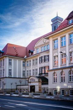 The building of the Polytechnic School complex in Walbrzych, Poland in the heart Stock Photos