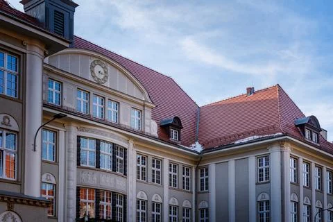 The building of the Polytechnic School complex in Walbrzych, Poland in the heart Stock Photos