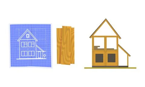 Building Process and Stages of Building Constructions Vector Set 스톡 일러스트