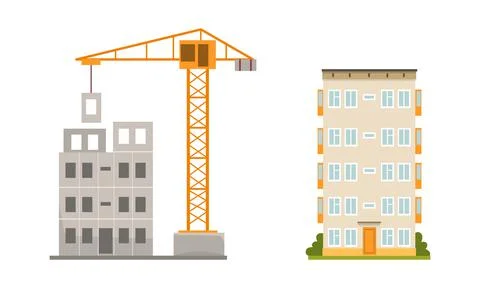 Building Process and Stages of Building Constructions Vector Set Ilustración de archivo