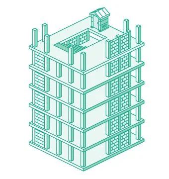 Building process concept. Construction of skyscraper. Process of building m.. Ilustración de archivo